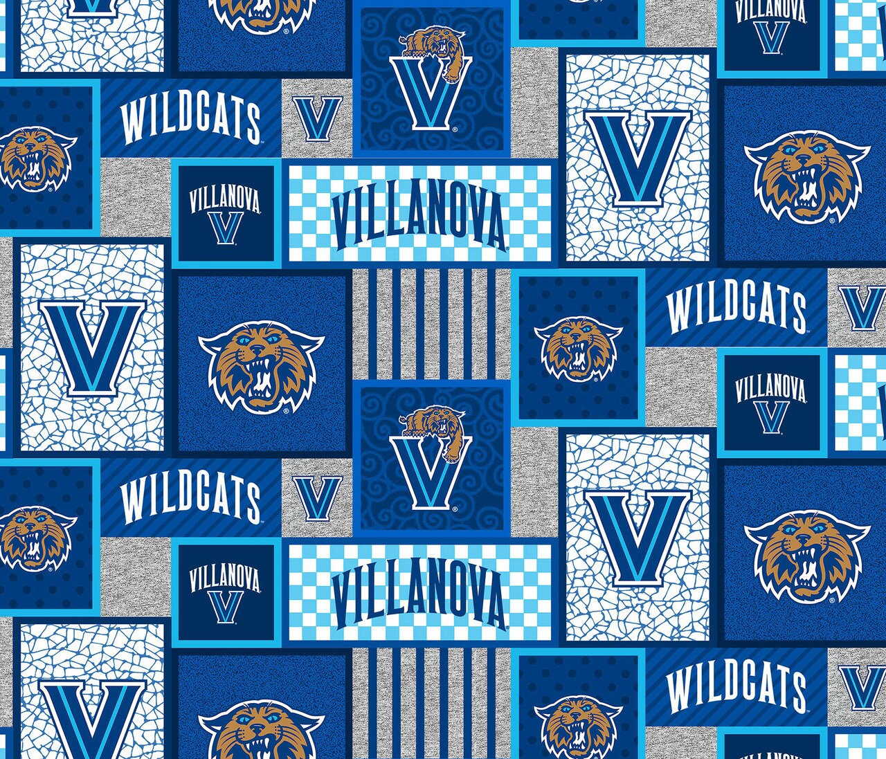 Sykel Enterprises-Villanova University Fleece Fabric-Villanova Wildcats College Patch Fleece Blanket Fabric-Sold by the yard